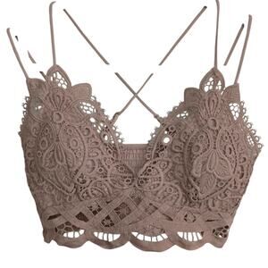 NWT True by Rue Crochet lace brallett Mauve. Romantic Sexy Boho Hippie sz Small.